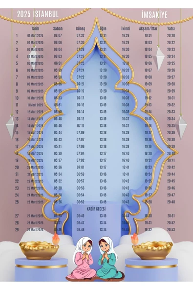 Ramazan İmsakiyesi Modern Kişiye Özel Tasarımlı Dijital Baskı 1000 Adet A4 300 gr Model 1