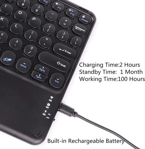 Hometech Alfa 8MG 8" Uyumlu Kablosuz Bluetooth Şarjlı TouchPad'li Türkçe Q Klavye - Siyah - 5