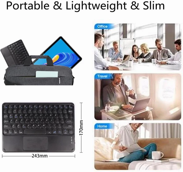 Hometech Alfa 8MG 8" Uyumlu Kablosuz Bluetooth Şarjlı TouchPad'li Türkçe Q Klavye - Siyah - 7
