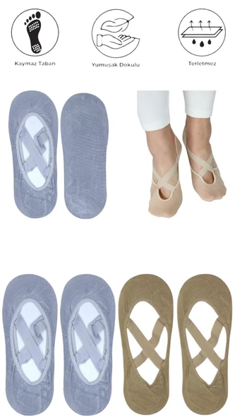 4 Adet Bayan Kaydırmaz Tabanlı Yoga Pilates Fitness Dans ve Spor Çorabı - 7