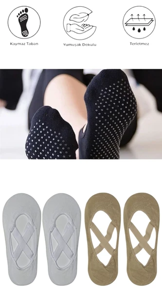 4 Adet Bayan Kaydırmaz Tabanlı Yoga Pilates Fitness Dans ve Spor Çorabı - 4