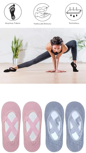 4 Adet Bayan Kaydırmaz Tabanlı Yoga Pilates Fitness Dans ve Spor Çorabı - 8