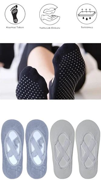 4 Adet Bayan Kaydırmaz Tabanlı Yoga Pilates Fitness Dans ve Spor Çorabı - 9