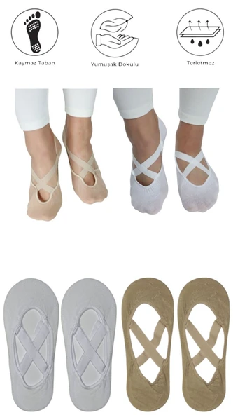 4 Adet Bayan Kaydırmaz Tabanlı Yoga Pilates Fitness Dans ve Spor Çorabı - 6