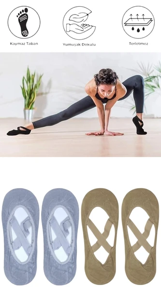 4 Adet Bayan Kaydırmaz Tabanlı Yoga Pilates Fitness Dans ve Spor Çorabı - 3