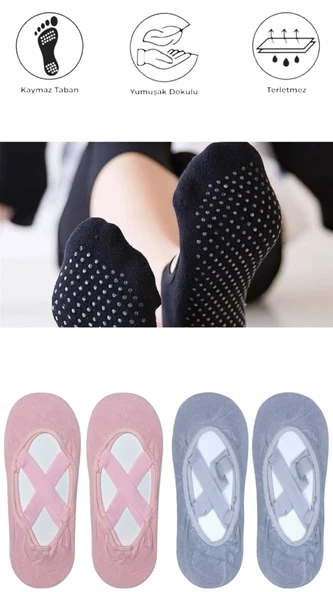 4 Adet Bayan Kaydırmaz Tabanlı Yoga Pilates Fitness Dans ve Spor Çorabı - 10