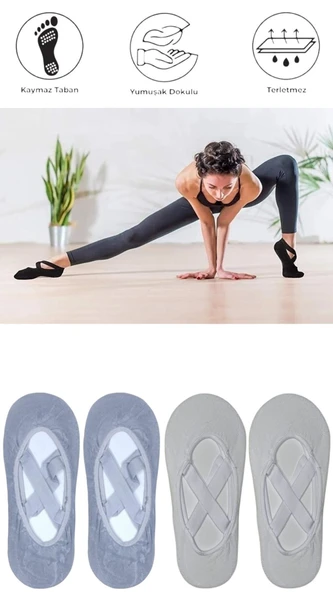 4 Adet Bayan Kaydırmaz Tabanlı Yoga Pilates Fitness Dans ve Spor Çorabı - 2