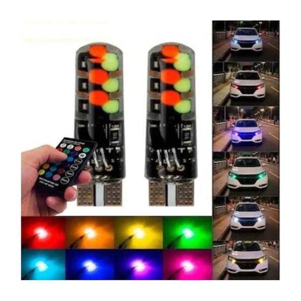 Kumandalı Çakarlı RGB T10 Dipsiz Park, Sinyal, Tavan Ampülü İki Adet