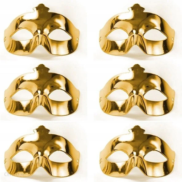 Altın Metalize Renk Düz Balo Parti Maskesi 6 Adet ürün görseli 1