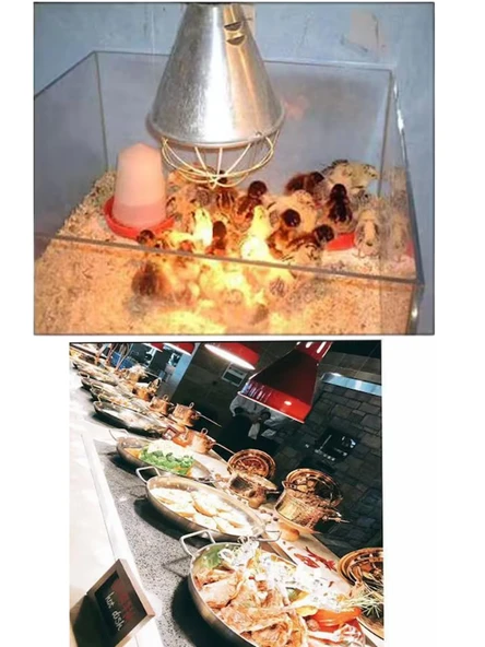 (5 Adet) 250W Kızılötesi (infrared) Isıtıcılı Hayvan Isıtma ve Kuluçka Lambası (Sarı Işık) E27 (Kalın Duy) - 5
