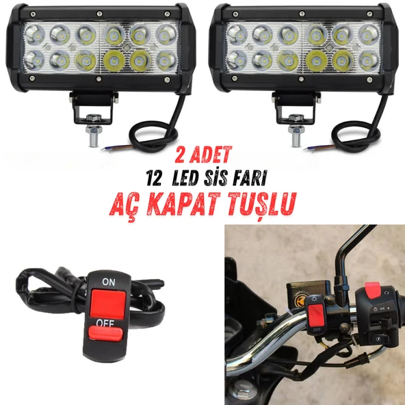 2 Adet 12 Ledli Motosiklet Scooter Uyumlu Led Sis Farı Açma Kapatma Tuşlu ürün görseli 1