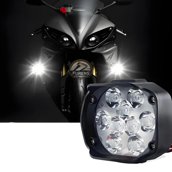 2 Adet 9 Ledli Motosiklet Scooter Uyumlu Led Sis Farı Çakar Ve Sabit Mod Açma Kapatma Tuşlu ubs siz - Resim 2