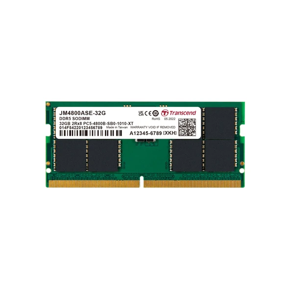 Transcend 32GB1x32GB 4800Mhz SODIMM CL40 DDR5 Notebook Ram JM4800ASE-32G