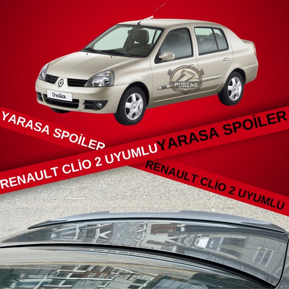 Renault Clio 2 Bagaj Üstü Slim Yarasa Spoiler Parlak Siyah Piano Black 2001-2008 - 1