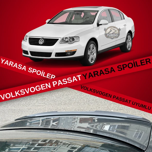 Volkswagen Passat B6 - B7 - B8 Type 2006 - 2020 Uyumlu Bagaj Üstü Yarasa Spoiler Piano Black