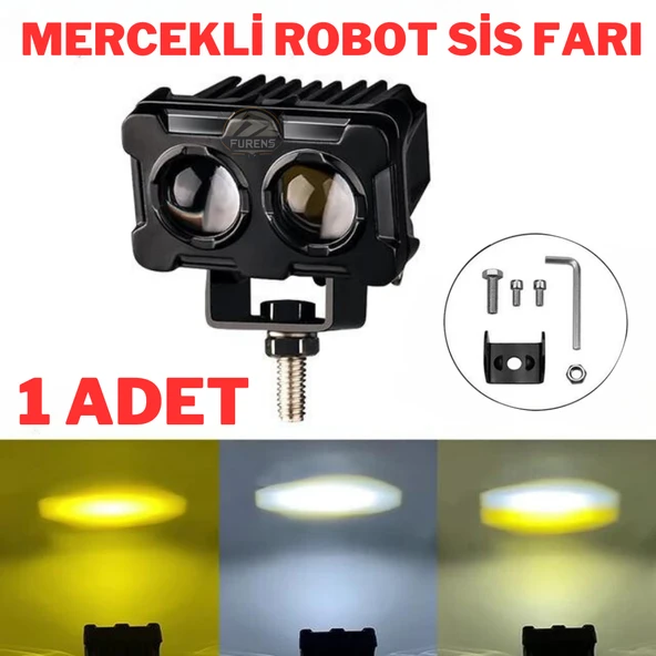 Robot Sis Farı 1 Adet Sarı – Beyaz 50W Motosiklet Off Road Atv Utv Araba Uyumlu Baykuş Sis