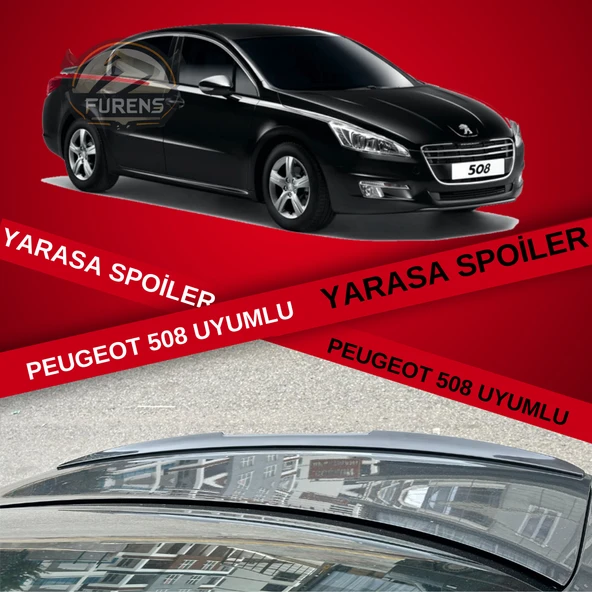 Peugeot 508 2010-2018 Bagaj Üstü Slim Yarasa Spoiler Piano Black Parlak Siyah ürün görseli 1