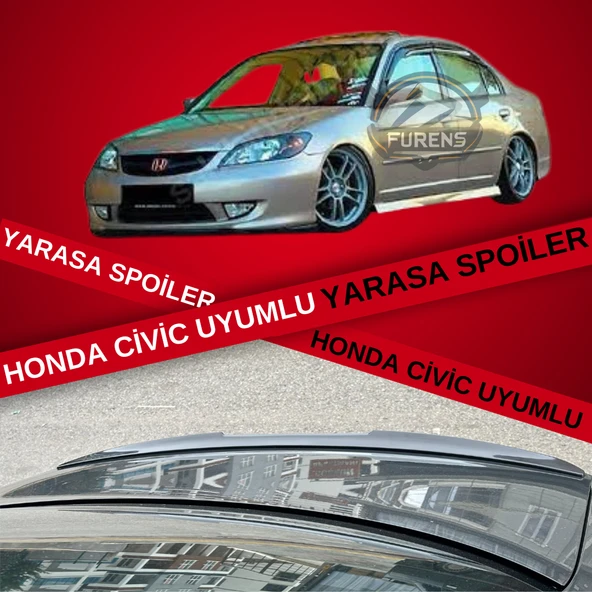 Honda Vtec 2001-2005 Bagaj Üstü Slim Yarasa Spoiler Parlak Siyah ürün görseli 1
