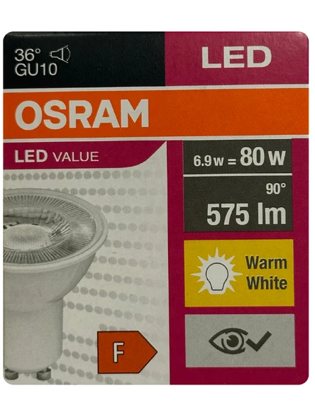 (10 Adet) Osram 6.9W (80W) 2700K (Sarı Işık) GU10 Duylu Led Spot Ampul - 2