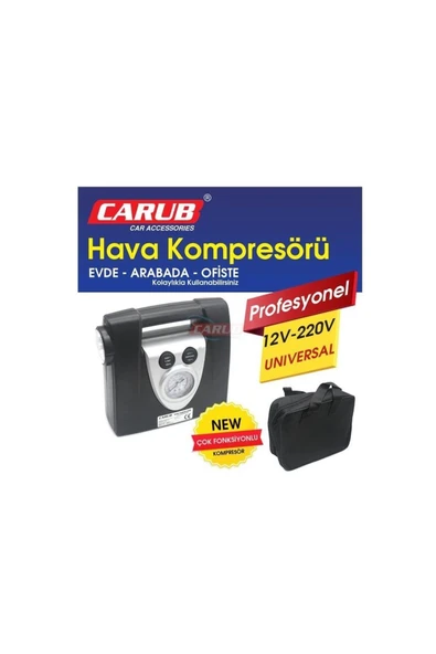 Carub Oto Araç Lastik Hava Kompresörü 150 Psı 12v -220v Işıklı Çantalı