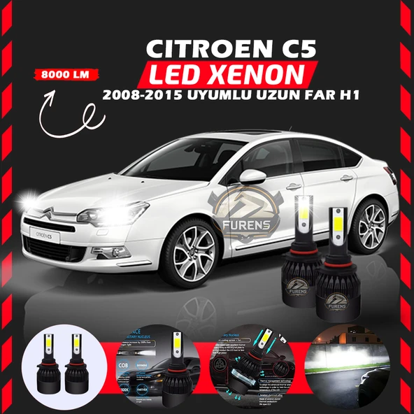 Citroen C5 2008-2015 Uzun Far Uyumlu Şimşek Etkili Led Xenon Light Series H1