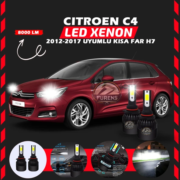 Citroen C4 2012-2017 Kısa Far Uyumlu Şimşek Etkili Led Xenon Light Series H7 ürün görseli 1