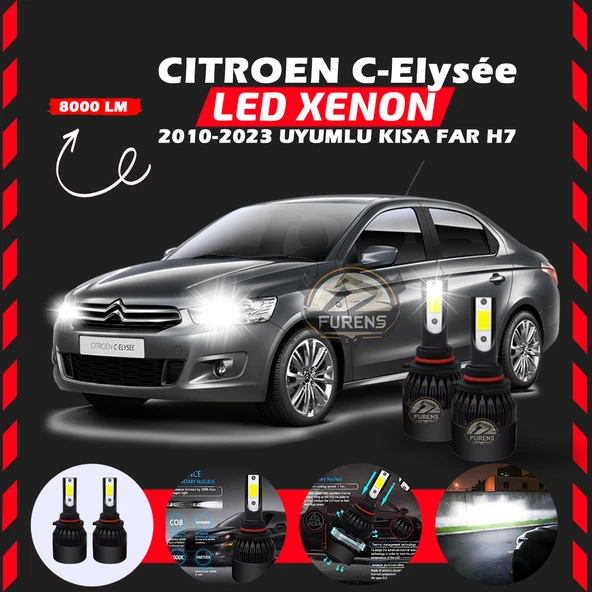 Citroen C-Elysee 2010-2023 Kısa Far Uyumlu Şimşek Etkili Led Xenon Light Series H7