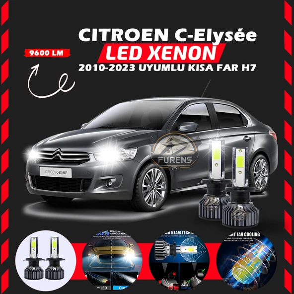Citroen C-Elysee 2010-2023 Kısa Far Uyumlu Şimşek Etkili Led Xenon Pro Series H7