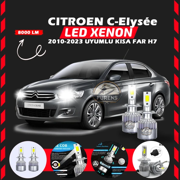 Citroen C-Elysee 2010-2023 Kısa Far Uyumlu Şimşek Etkili Led Xenon Performance Series H7