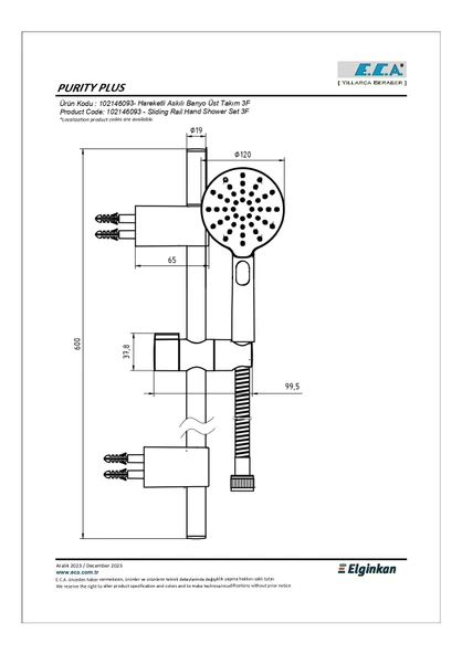 Eca Purity Plus Hareketli Sürgülü Duş Seti (3 Fonksiyonlu) 102146093 - 2