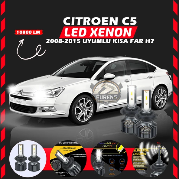Citroen C5 2008-2015 Kısa Far Uyumlu Şimşek Etkili Led Xenon Premium Series H7