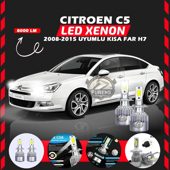 Citroen C5 2008-2015 Kısa Far Uyumlu Şimşek Etkili Led Xenon Performance Series H7