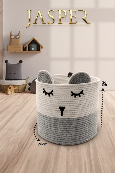 Jasper Gri Tekli Jüt İp Panda Tasarımlı Çok Amaçlı Çocuk Odası Oyuncak Kirli Sepet Organizer 26x26cm ürün görseli