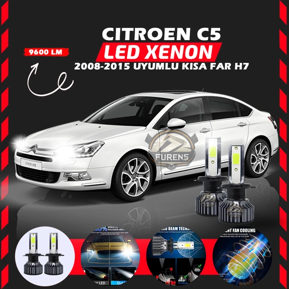 Citroen C5 2008-2015 Kısa Far Uyumlu Şimşek Etkili Led Xenon Pro Series H7