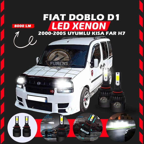 Fiat Doblo D1 2000-2005 Kısa Far Uyumlu Şimşek Etkili Led Xenon Light Series H7