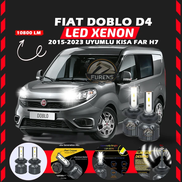 Fiat Doblo D4 2015-2023 Kısa Far Uyumlu Şimşek Etkili Led Xenon Premium Series H7 ürün görseli 1
