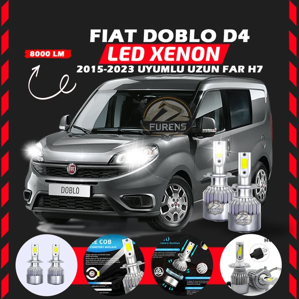 Fiat Doblo D4 2015-2023 Uzun Far Uyumlu Şimşek Etkili Led Xenon Performance Series H7