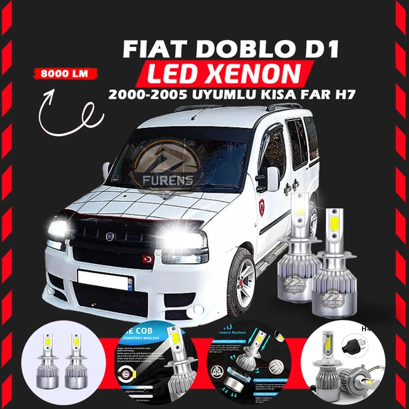 Fiat Doblo D1 2000-2005 Kısa Far Uyumlu Şimşek Etkili Led Xenon Performance Series H7