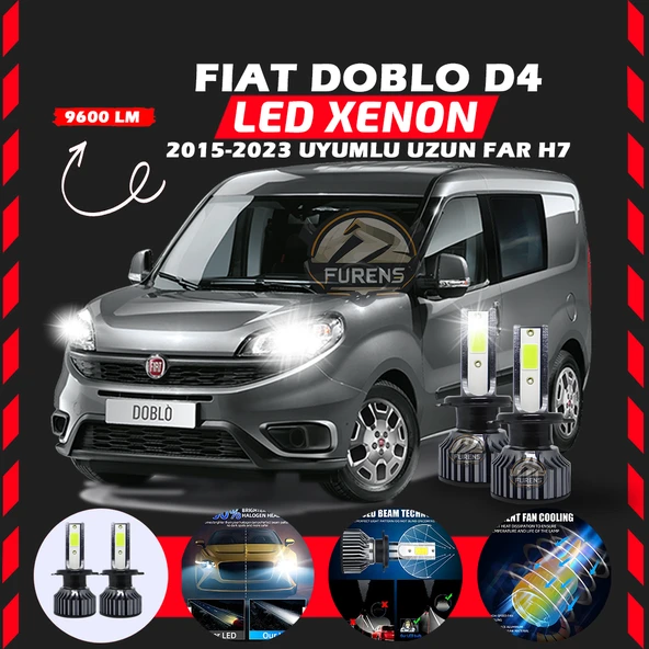 Fiat Doblo D4 2015-2023 Uzun Far Uyumlu Şimşek Etkili Led Xenon Pro Series H7