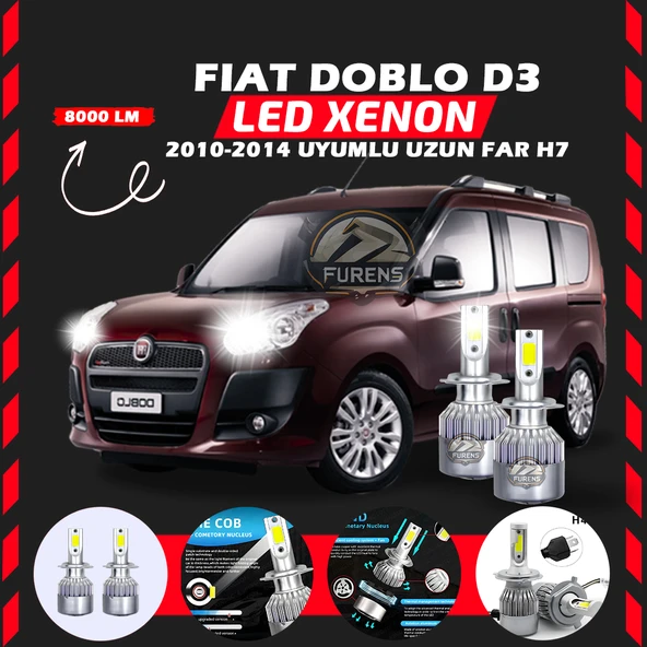 Fiat Doblo D3 2012-2015 Uzun Far Uyumlu Şimşek Etkili Led Xenon Performance Series H7 ürün görseli 1