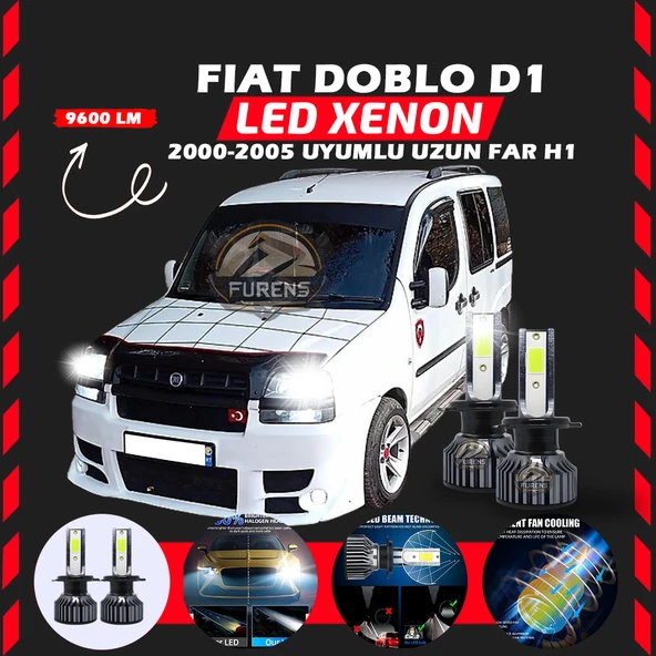 Fiat Doblo D1 2000-2005 Uzun Far Uyumlu Şimşek Etkili Led Xenon Pro Series H1