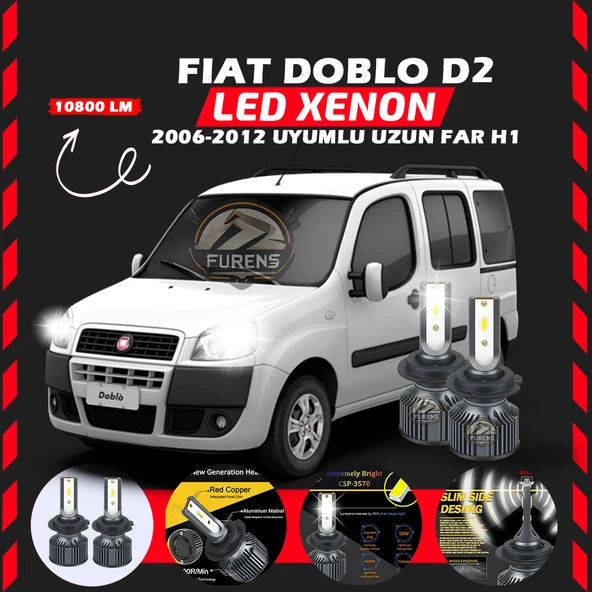 Fiat Doblo D2 2006-2012 Uzun Far Uyumlu Şimşek Etkili Led Xenon Premium Series H1