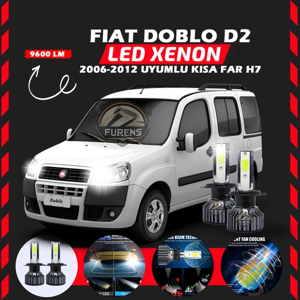 Fiat Doblo D2 2006-2012 Kısa Far Uyumlu Şimşek Etkili Led Xenon Pro Series H7