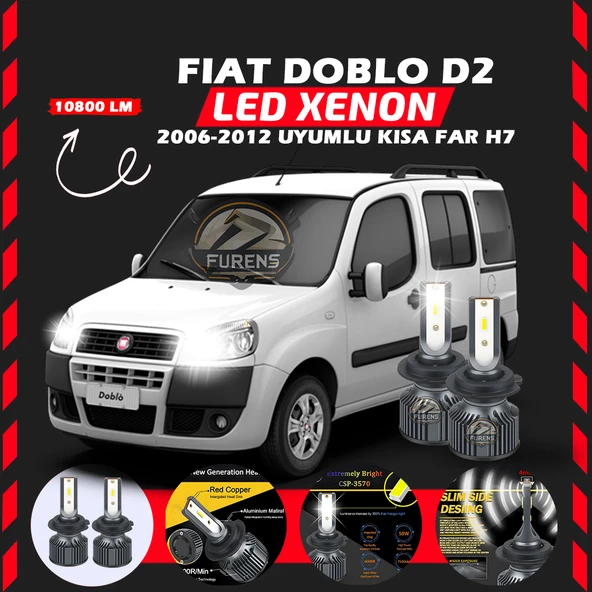Fiat Doblo D2 2006-2012 Kısa Far Uyumlu Şimşek Etkili Led Xenon Premium Series H7