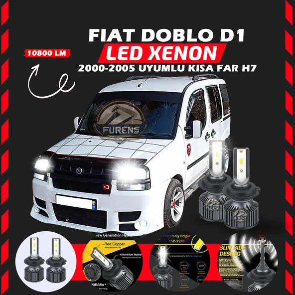 Fiat Doblo D1 2000-2005 Kısa Far Uyumlu Şimşek Etkili Led Xenon Premium Series H7