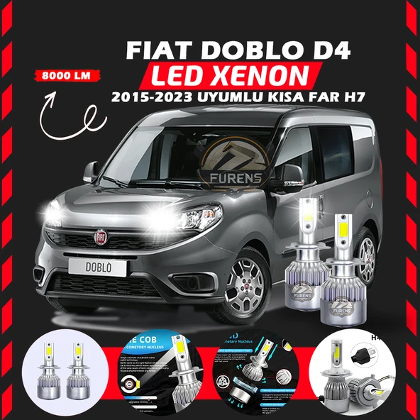 Fiat Doblo D4 2015-2023 Kısa Far Uyumlu Şimşek Etkili Led Xenon Performance Series H7