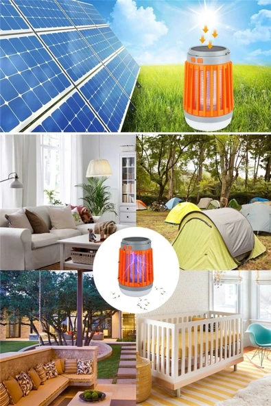 Askılı Solar Enerji İle Şarj Olabilen Sinek Öldürücü Kamp Feneri Işıldak - 8