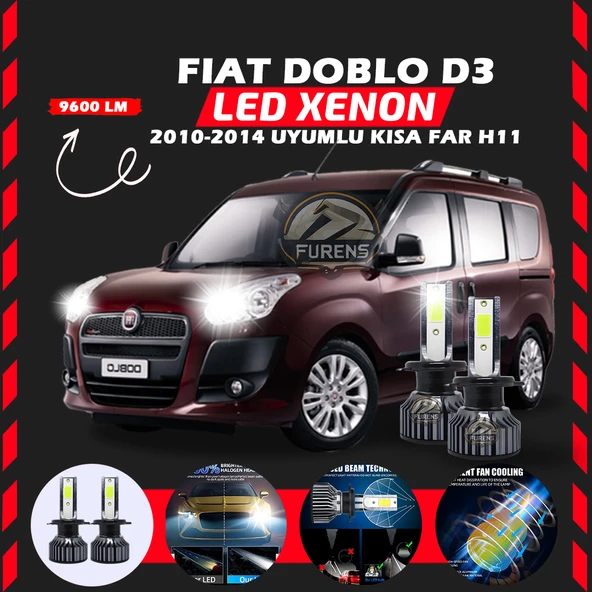 Fiat Doblo D3 2006-2012 Kısa Far Uyumlu Şimşek Etkili Led Xenon Pro Series H11