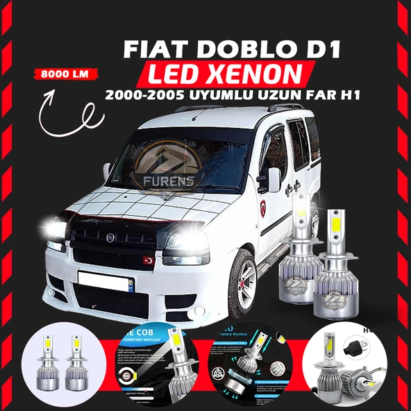 Fiat Doblo D1 2000-2005 Uzun Far Uyumlu Şimşek Etkili Led Xenon Performance Series H1