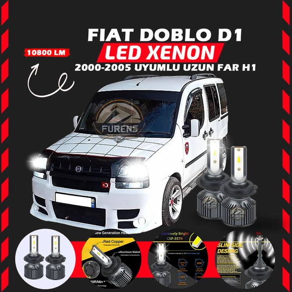 Fiat Doblo D1 2000-2005 Uzun Far Uyumlu Şimşek Etkili Led Xenon Premium Series H1 ürün görseli 1